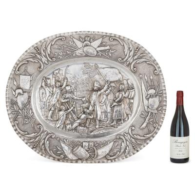  Georg Roth Co Oval shaped silver tray by Georg Roth Co embossed with a Napoleonic scene