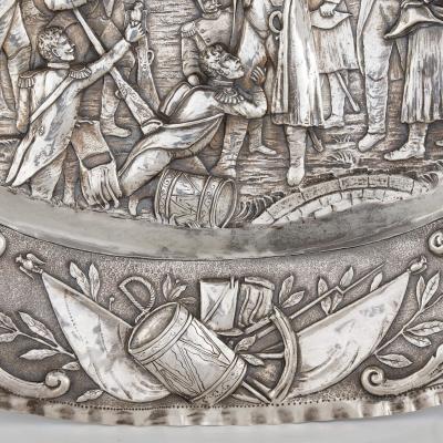  Georg Roth Co Oval shaped silver tray by Georg Roth Co embossed with a Napoleonic scene