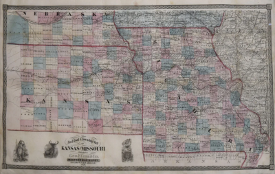  George F Cram GEORGE F CRAM 1842 1928 NEW RAILROAD TOWNSHIP MAP OF KANSAS AND MISSOURI