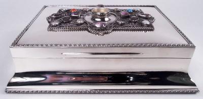  George Henry Cowell Rare English Edwardian Classical Sterling Silver Jeweled Box 1908