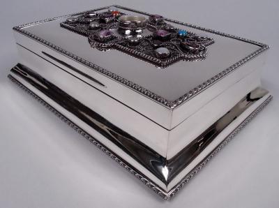  George Henry Cowell Rare English Edwardian Classical Sterling Silver Jeweled Box 1908