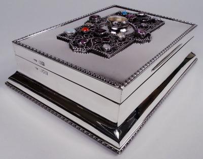  George Henry Cowell Rare English Edwardian Classical Sterling Silver Jeweled Box 1908