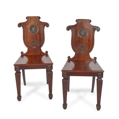  George Seddon Sons A pair of rare Regency mahogany hall chairs from the Bateson family