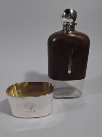 George Unite Jumbo Big Game Era English Sterling Silver Safari Flask 1888