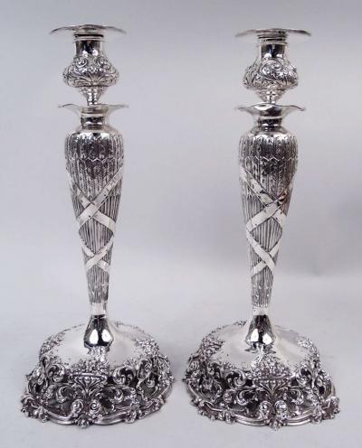  George W Shiebler Co Pair of Shiebler Victorian Classical Sterling Silver Candlesticks