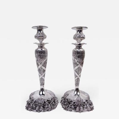  George W Shiebler Co Pair of Shiebler Victorian Classical Sterling Silver Candlesticks
