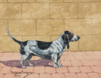  Georges Busson Georges Busson Art Deco Dachshund Watercolor 1