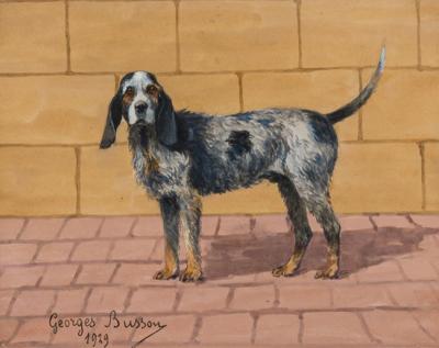  Georges Busson Georges Busson Art Deco Wire Haired Spaniel Dog Watercolor 1
