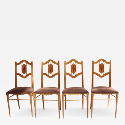  Georges Soutiras Set of 4 French Art Deco Cherry Wood Side Chairs by Georges Soutiras