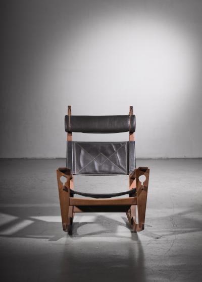 Getama Hans Wegner keyhole rocking chair with original brown leather