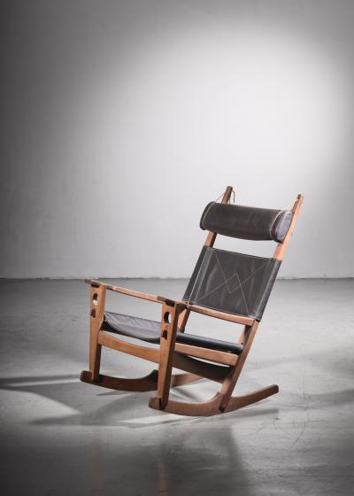 Getama Hans Wegner keyhole rocking chair with original brown leather