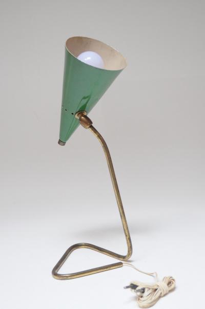 Gilardi Barzaghi Italian Modern Brass and Green Metal Petite Table Lamp by Gilardi and Barzaghi