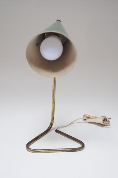  Gilardi Barzaghi Italian Modern Brass and Green Metal Petite Table Lamp by Gilardi and Barzaghi
