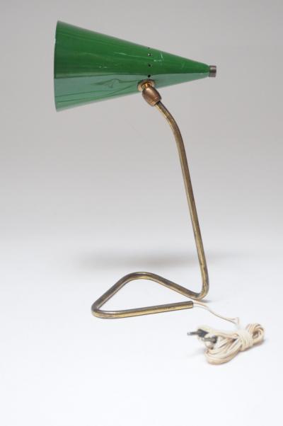  Gilardi Barzaghi Italian Modern Brass and Green Metal Petite Table Lamp by Gilardi and Barzaghi