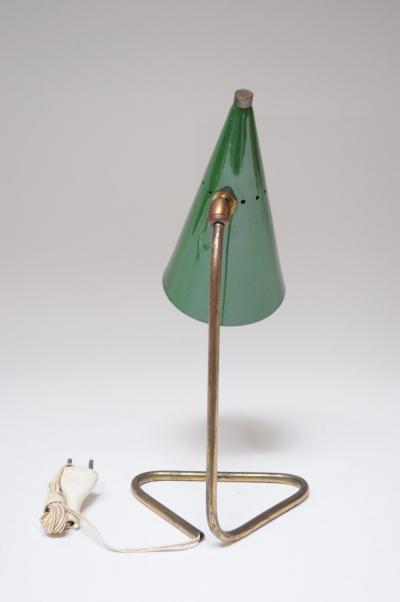  Gilardi Barzaghi Italian Modern Brass and Green Metal Petite Table Lamp by Gilardi and Barzaghi