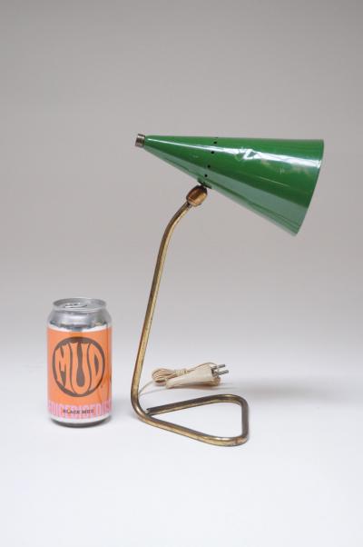  Gilardi Barzaghi Italian Modern Brass and Green Metal Petite Table Lamp by Gilardi and Barzaghi