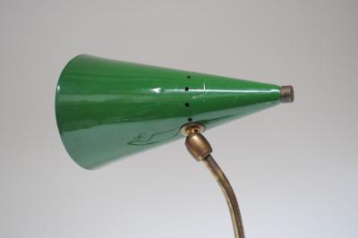  Gilardi Barzaghi Italian Modern Brass and Green Metal Petite Table Lamp by Gilardi and Barzaghi