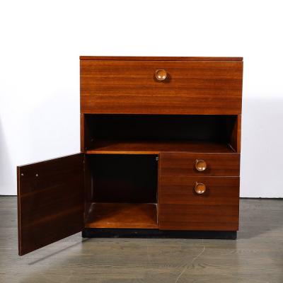  Gilbert Art Deco Secretary Cabinet Desk in Book Matched Walnut by Gilbert Rohde