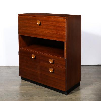  Gilbert Art Deco Secretary Cabinet Desk in Book Matched Walnut by Gilbert Rohde