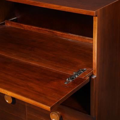  Gilbert Art Deco Secretary Cabinet Desk in Book Matched Walnut by Gilbert Rohde