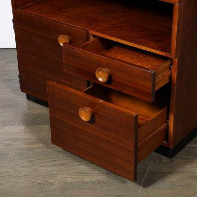  Gilbert Art Deco Secretary Cabinet Desk in Book Matched Walnut by Gilbert Rohde