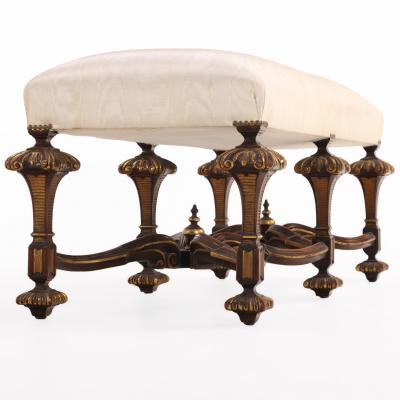  Gill Reigate English Tudor Style Carved and Gilt Walnut Bench C 1900 