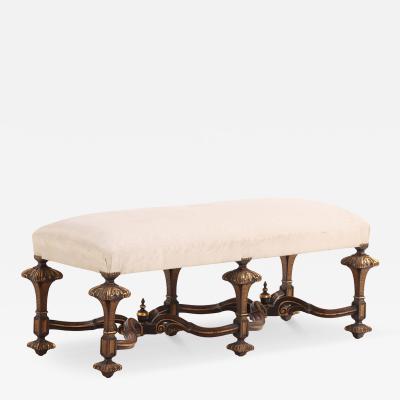  Gill Reigate English Tudor Style Carved and Gilt Walnut Bench C 1900 
