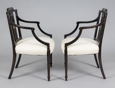  Gillows of Lancaster London Antique Pair George III Painted Open Armchairs