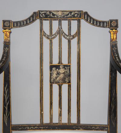  Gillows of Lancaster London Antique Pair George III Painted Open Armchairs