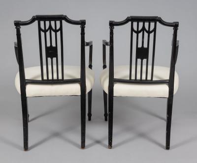  Gillows of Lancaster London Antique Pair George III Painted Open Armchairs