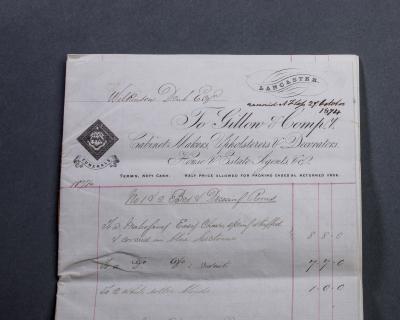  Gillows of Lancaster London Gillows Furniture and Furnishings Invoice dated 1874