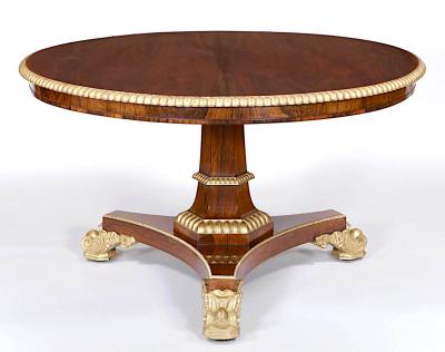 Gillows of Lancaster London Gillows of Lancaster Parcel Gilt Rosewood Tilt Top Center Table circa 1825