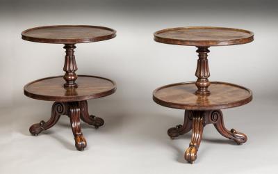  Gillows of Lancaster London Pair Low Mahogany Circular Sidetables Dumb Waiters