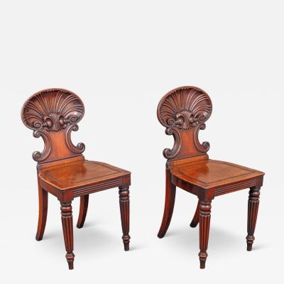  Gillows of Lancaster London Pair of Brocklesby Shell Back Hall Chairs by Gillows