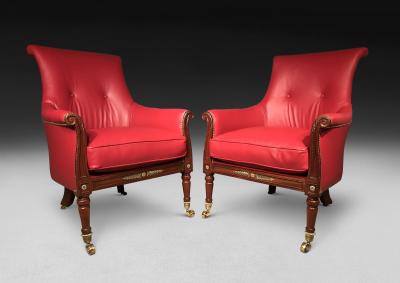  Gillows of Lancaster London Pair of Regency Mahogany Library Armchairs Attributed to Gillows