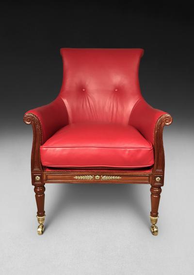 Gillows of Lancaster London Pair of Regency Mahogany Library Armchairs Attributed to Gillows