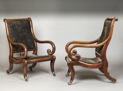  Gillows of Lancaster London Pair of Regency Period Mahogany Library Armchairs