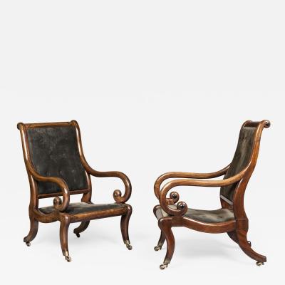  Gillows of Lancaster London Pair of Regency Period Mahogany Library Armchairs