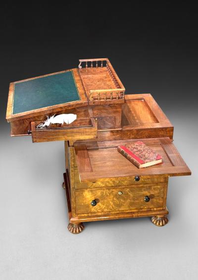  Gillows of Lancaster London Regency Burr Walnut Davenport by Gillows