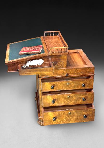  Gillows of Lancaster London Regency Burr Walnut Davenport by Gillows