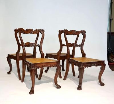  Gillows of Lancaster London Regency Rococo Revival Rosewood Caned Seat Side Chairs