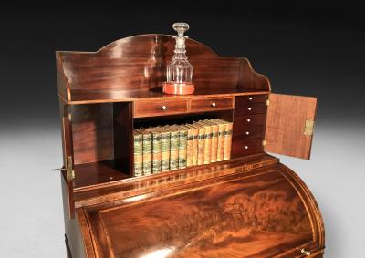  Gillows of Lancaster London Satinwood Inlaid Mahogany Cylindrical Writing Desk