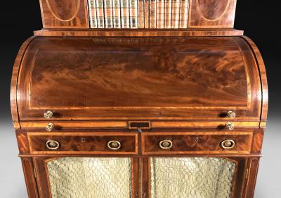  Gillows of Lancaster London Satinwood Inlaid Mahogany Cylindrical Writing Desk