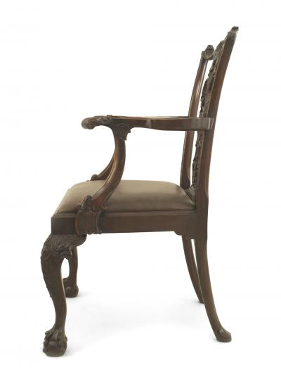  Gillows of Lancaster London Set of 8 English Chippendale Brown Leather Chairs
