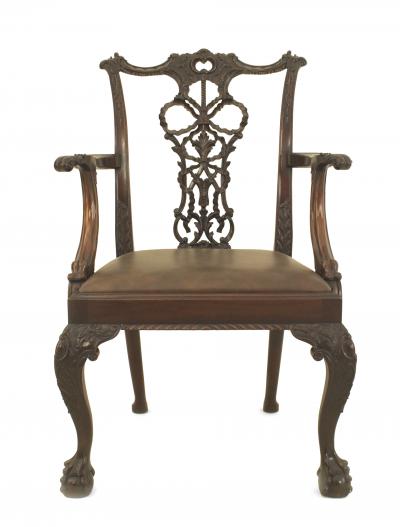  Gillows of Lancaster London Set of 8 English Chippendale Brown Leather Chairs