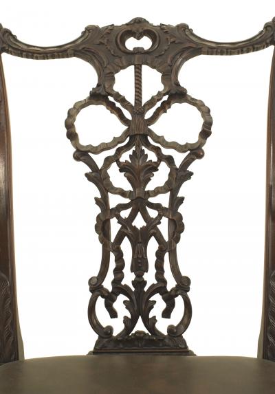  Gillows of Lancaster London Set of 8 English Chippendale Brown Leather Chairs