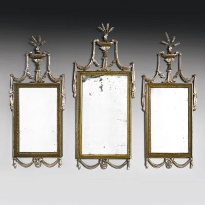  Gillows of Lancaster London Set of Three Gillows Of Lancaster 19th Century Silvered Green Painted Mirrors