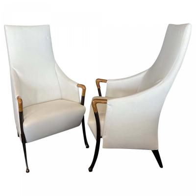  Giorgetti Pair of Modern Walnut Ebonized Club Chairs Umberto Asnago for Giorgetti