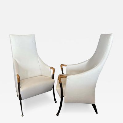  Giorgetti Pair of Modern Walnut Ebonized Club Chairs Umberto Asnago for Giorgetti