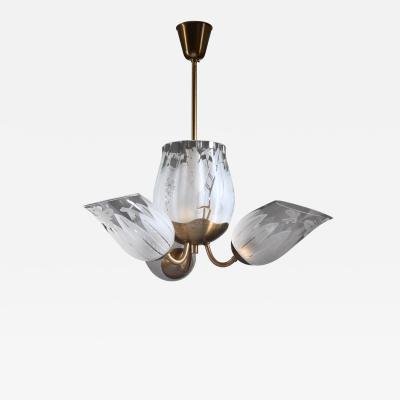  Gl ssner Glossner three armed brass and glass chandelier